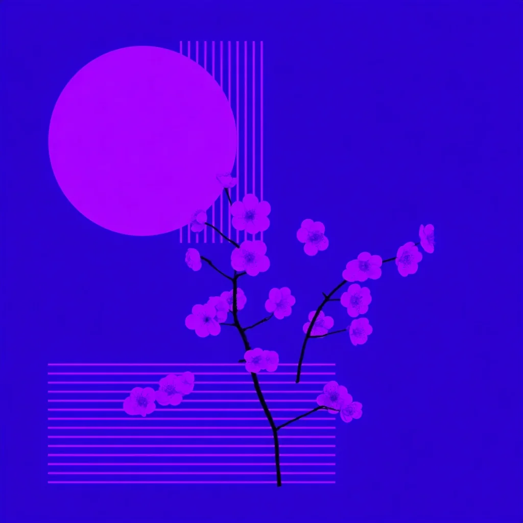 An abstract imagined night-bloom artwork in magenta and blue.