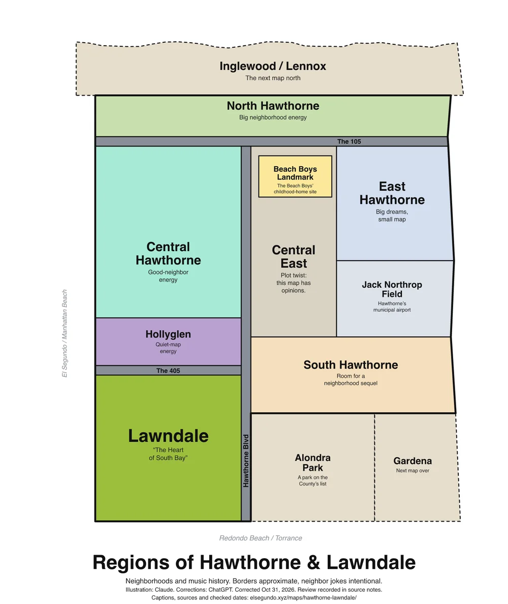 Illustrated regions of Hawthorne & Lawndale; the complete captions and layout description follow.