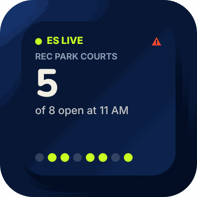 Preview of the small widget in courts mode: a large open-court count and eight court dots.